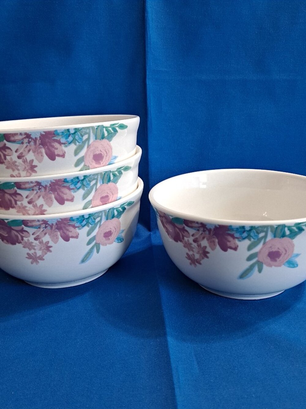 Set 4 Royal Norfolk WILDFLOWER 6" Soup BOWLS Cereal Spring Wild Flower Pink RNF1
